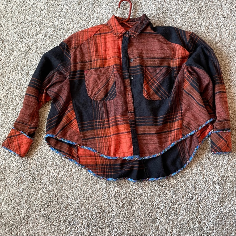 BDG Orange and Black Plaid Button-Down Shirt